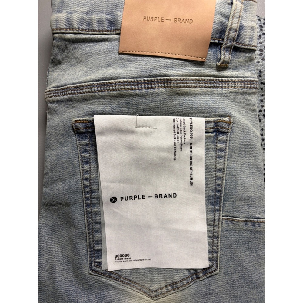 Purple Brand Jeans Mens 34 Light Blue Logo Graphic Slim Fit Denim 202306 NWT - Picture 10 of 10